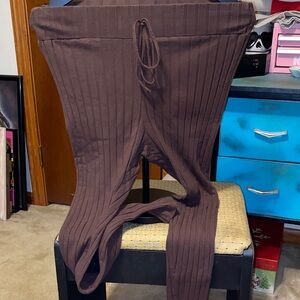 Brown Ribbed Knit Leggings